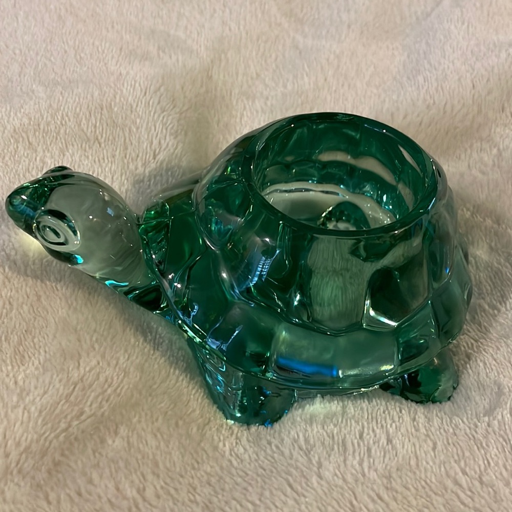 Indiana Glass Vintage Green Turtle Votive Candle Holder